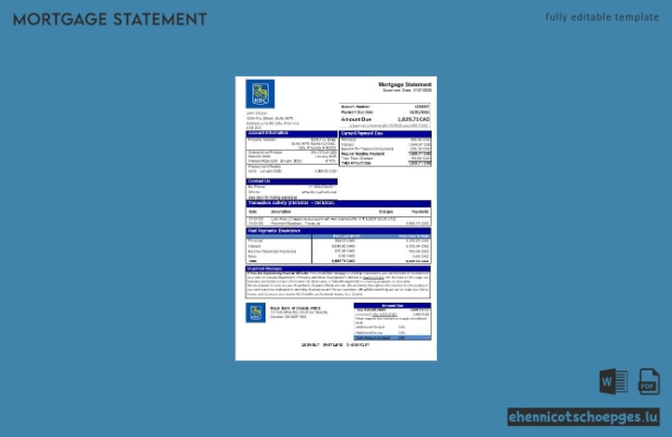 Beispiel eines Hypothekenkontoauszugs der Royal Bank of Canada (RBC)
